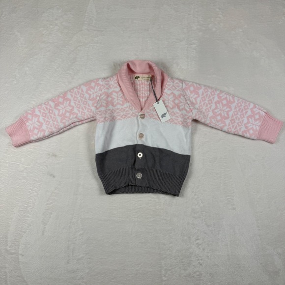 monica + andy Other - NWT Monica + Andy Organic Cotton Knit‎ Cardigan Pink Gray White Girls 2T